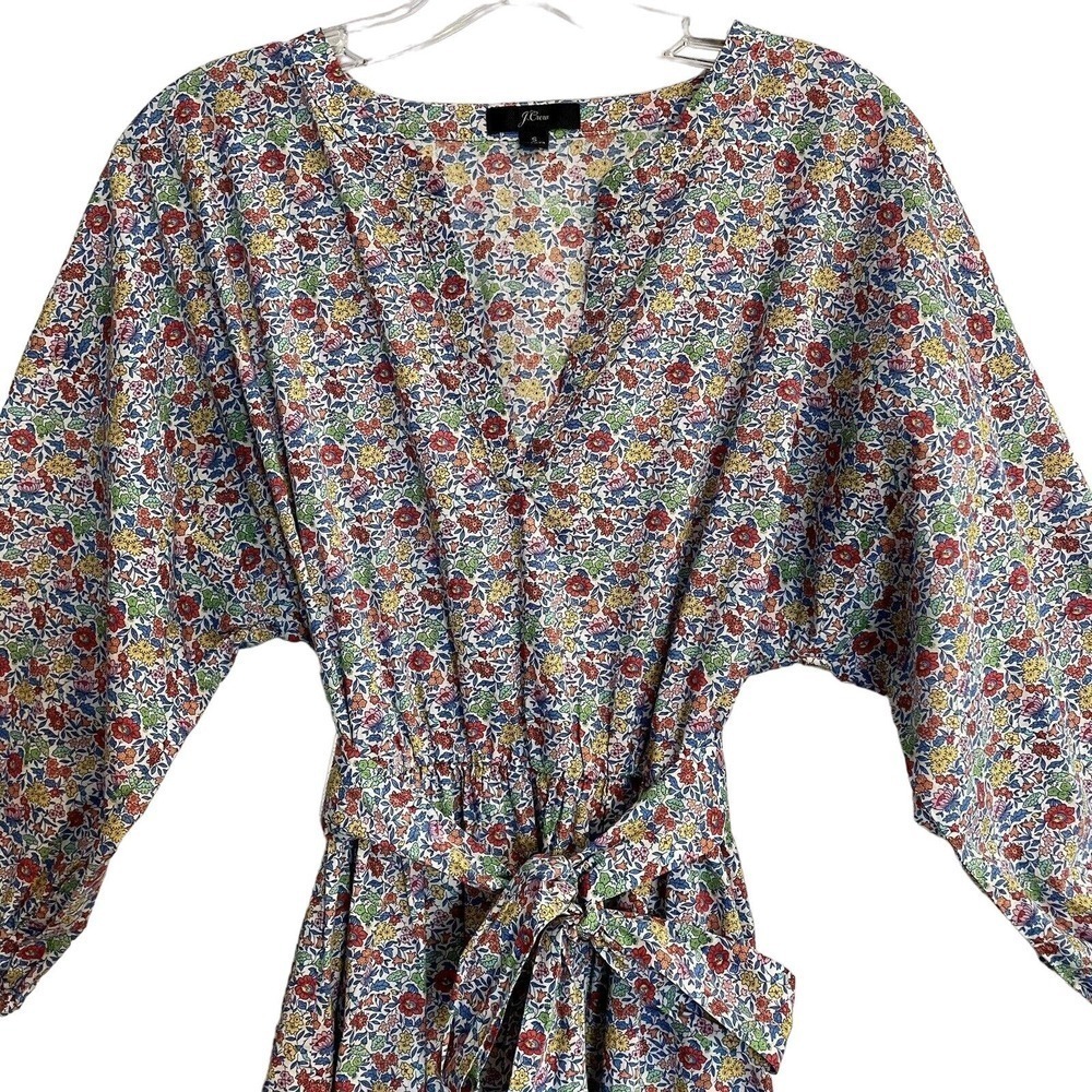 J. Crew Dress Tie-Waist Mini Dress Size S Ditsy Floral L7113 Dolman 3/4 … - Picture 3 of 9